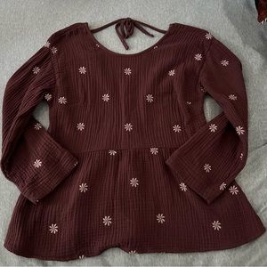 Embroidered Lightspun Peplum Open-Back Top